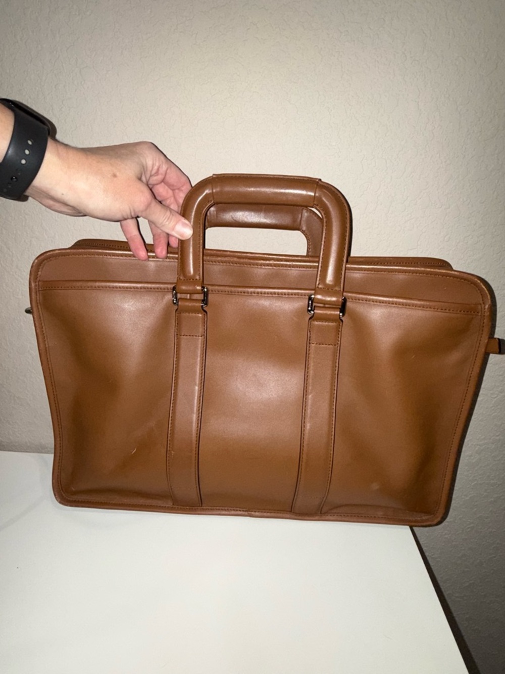 Coach Cognac Leather Briefcase with Top Handle and shoulder strap